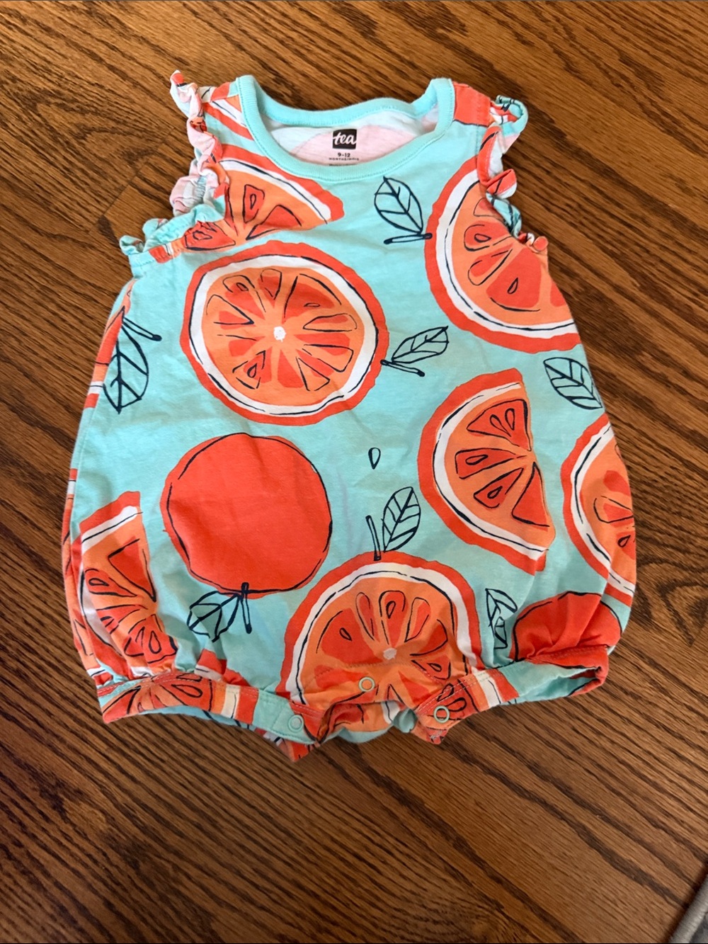 Tea Collection Aqua & Orange Citrus Bubble Romper